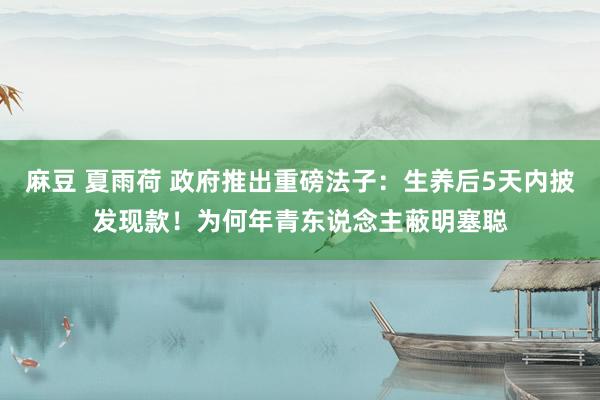 麻豆 夏雨荷 政府推出重磅法子：生养后5天内披发现款！为何年青东说念主蔽明塞聪