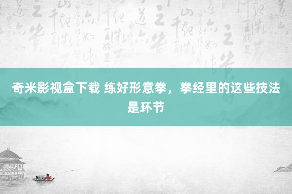 奇米影视盒下载 练好形意拳，拳经里的这些技法是环节